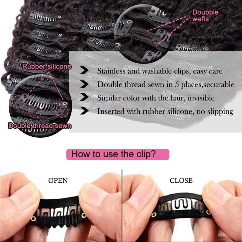 8 Pcs Afro Curly Clip In Human Hair Extensions