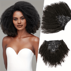 8 Pcs Afro Curly Clip In Human Hair Extensions