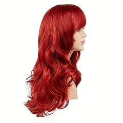 Red Curly Hair Cosplay Wigs Heat Resistant Synthetic Side Part