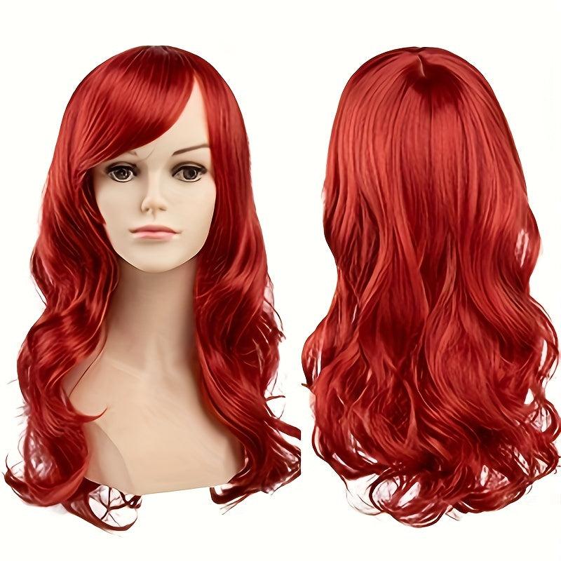 Red Curly Hair Cosplay Wigs Heat Resistant Synthetic Side Part