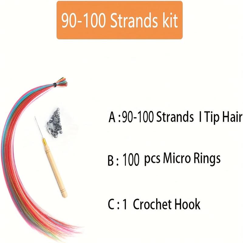 Rainbow Hair Extensions Kit 90 100 PCS I Tip Stick Hair Extensions Women