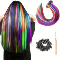 Rainbow Hair Extensions Kit 90 100 PCS I Tip Stick Hair Extensions Women