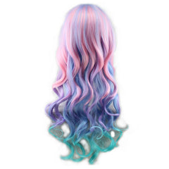 Colorful Rainbow Curly Wavy Hair Wig With Bangs for Women