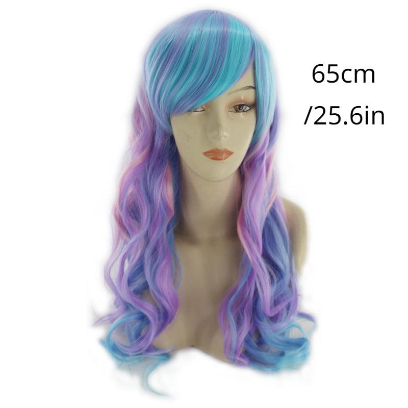 Colorful Rainbow Curly Wavy Hair Wig With Bangs for Women