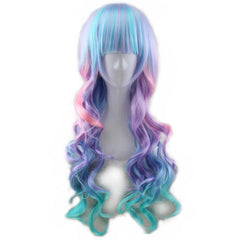 Colorful Rainbow Curly Wavy Hair Wig With Bangs for Women