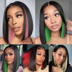 Red Highlight Bob Wig For Women Short Straight Peekaboo Wigs