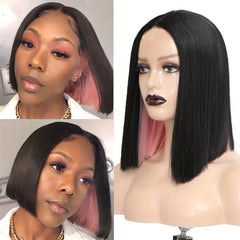 Red Highlight Bob Wig For Women Short Straight Peekaboo Wigs