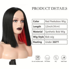 Red Highlight Bob Wig For Women Short Straight Peekaboo Wigs