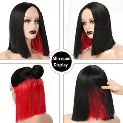 Red Highlight Bob Wig For Women Short Straight Peekaboo Wigs