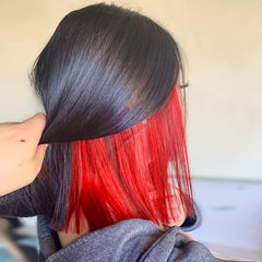 Red Highlight Bob Wig For Women Short Straight Peekaboo Wigs