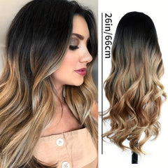 66 Cm Long Wavy Hair Curly Wig Middle Part Synthetic Heat Resistant
