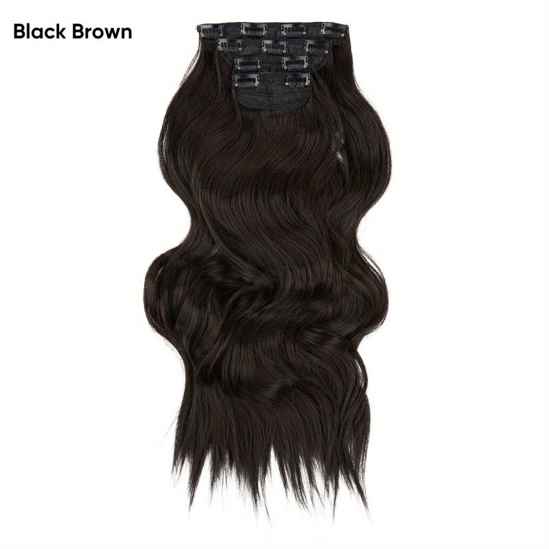 4PCS Long Wavy Brown Hair Extensions 55 88 Cm Synthetic Fiber Wig