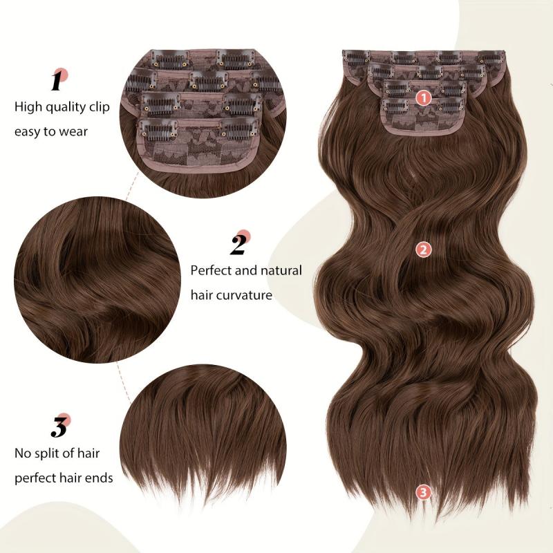 4PCS Long Wavy Brown Hair Extensions 55 88 Cm Synthetic Fiber Wig