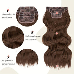 4PCS Long Wavy Brown Hair Extensions 55 88 Cm Synthetic Fiber Wig