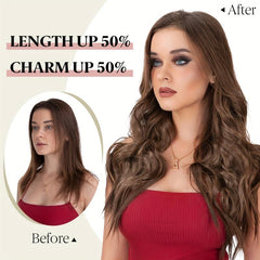 4PCS Long Wavy Brown Hair Extensions 55 88 Cm Synthetic Fiber Wig