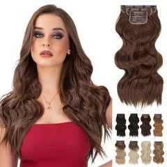 4PCS Long Wavy Brown Hair Extensions 55 88 Cm Synthetic Fiber Wig