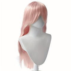 Pink Long Curly Wig With Bangs Synthetic Wig Beginners Friendly Heat Resistant