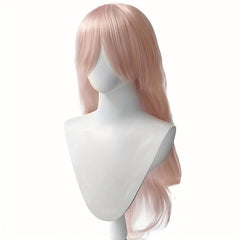 Pink Long Curly Wig With Bangs Synthetic Wig Beginners Friendly Heat Resistant