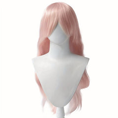 Pink Long Curly Wig With Bangs Synthetic Wig Beginners Friendly Heat Resistant
