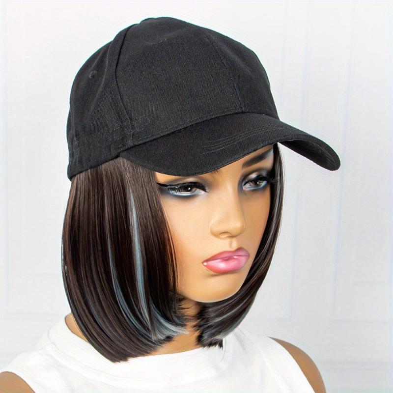 Short Bob Wig With Attached Baseball Cap