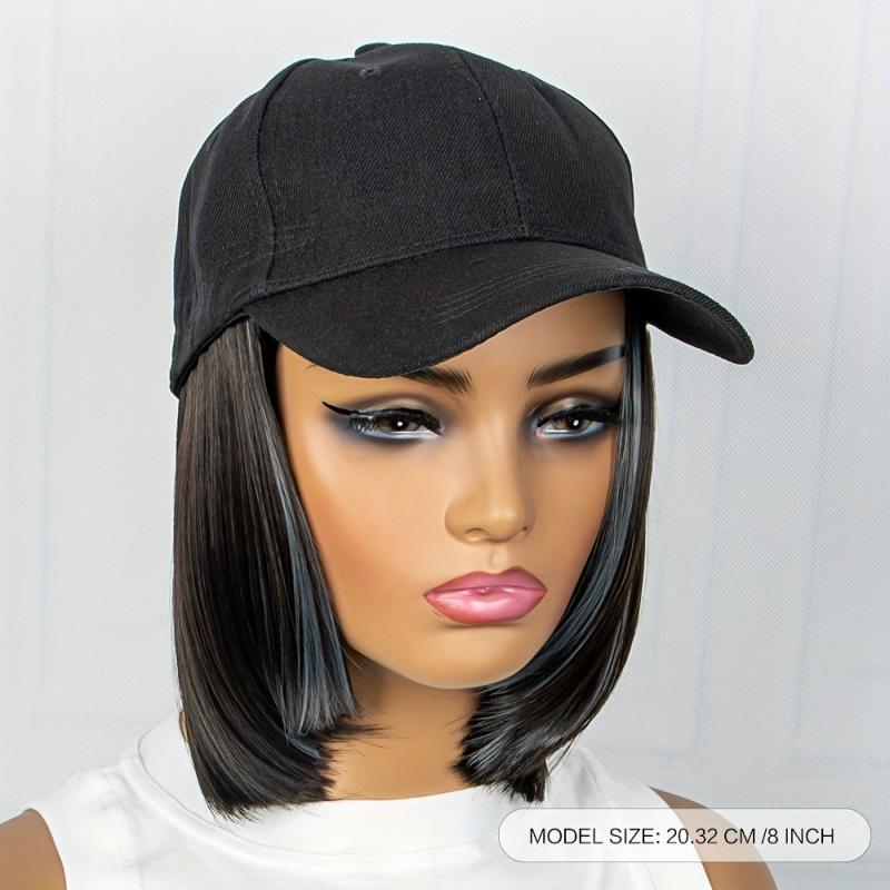 Short Bob Wig With Attached Baseball Cap