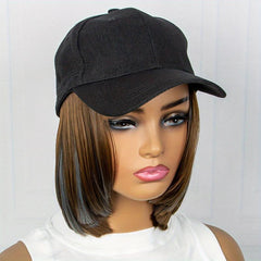 Short Bob Wig With Attached Baseball Cap