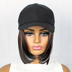 Short Bob Wig With Attached Baseball Cap