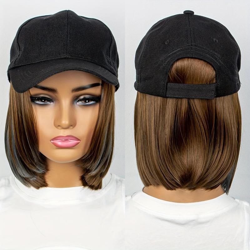 Short Bob Wig With Attached Baseball Cap