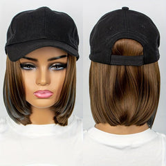 Short Bob Wig With Attached Baseball Cap