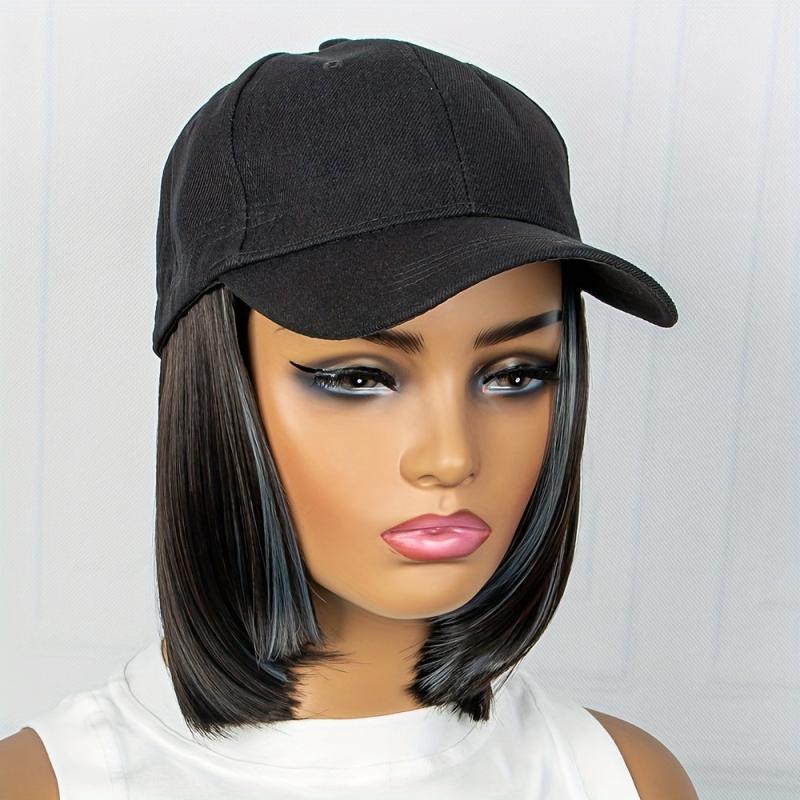 Short Bob Wig With Attached Baseball Cap
