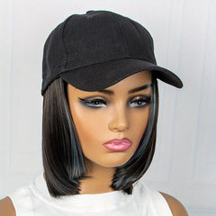 Short Bob Wig With Attached Baseball Cap