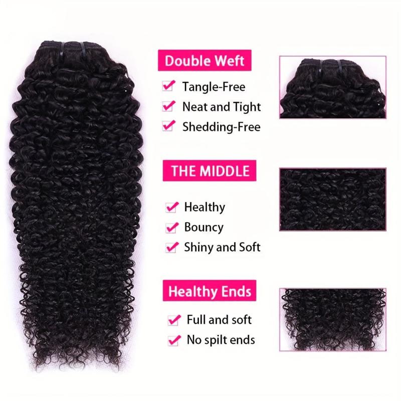 8pcs Kinky Curly Human Hair Extensions Double Weft Natural Wigs