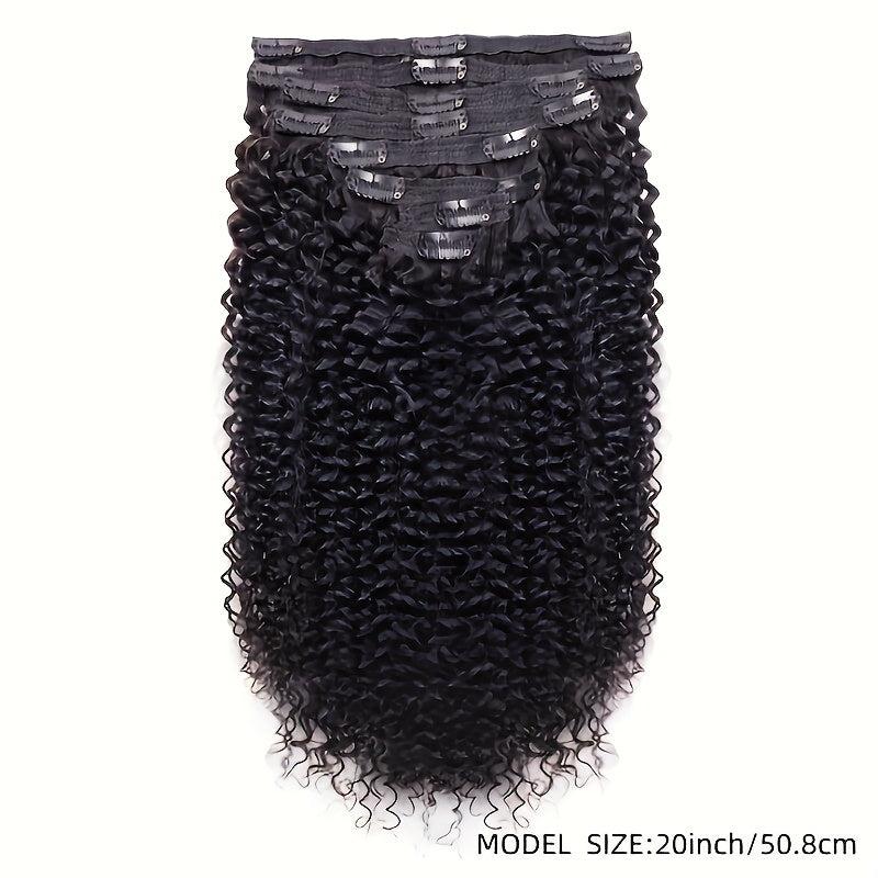 8pcs Kinky Curly Human Hair Extensions Double Weft Natural Wigs
