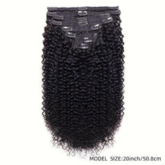 8pcs Kinky Curly Human Hair Extensions Double Weft Natural Wigs