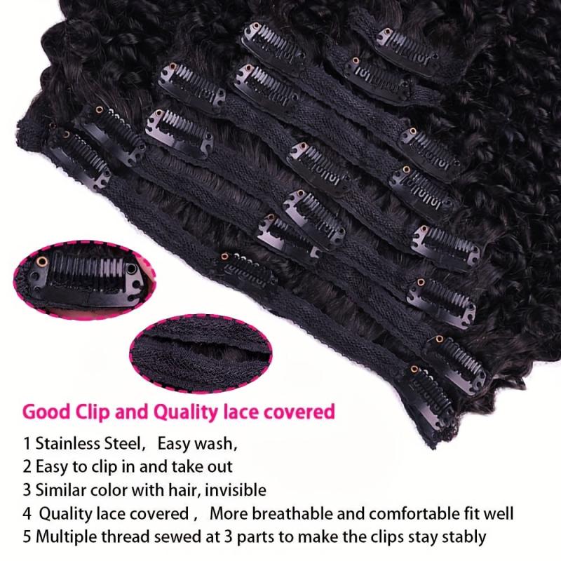 8pcs Kinky Curly Human Hair Extensions Double Weft Natural Wigs