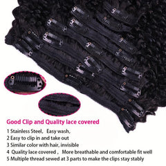 8pcs Kinky Curly Human Hair Extensions Double Weft Natural Wigs