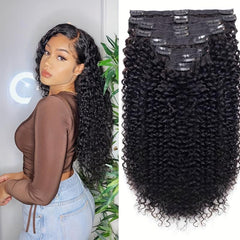 8pcs Kinky Curly Human Hair Extensions Double Weft Natural Wigs