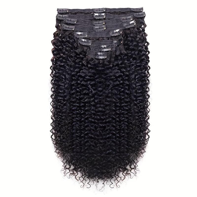 8pcs Kinky Curly Human Hair Extensions Double Weft Natural Wigs