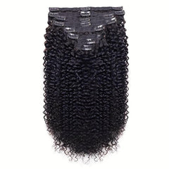8pcs Kinky Curly Human Hair Extensions Double Weft Natural Wigs