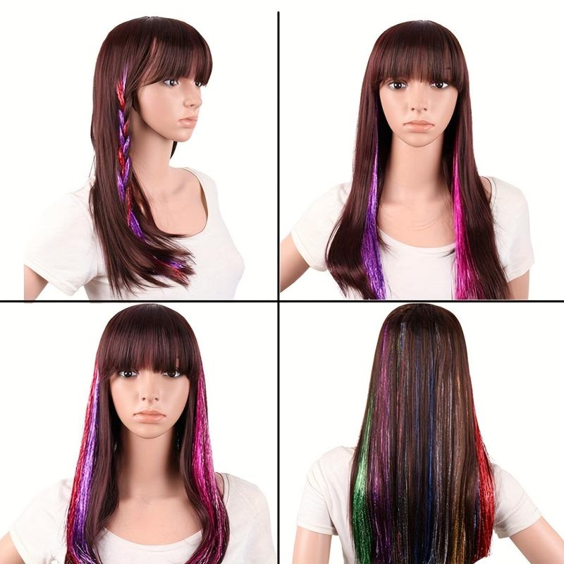 Y2K Tinsel Hair Extension 50 8 Cm Glitter Rainbow Colored Crochet Hair