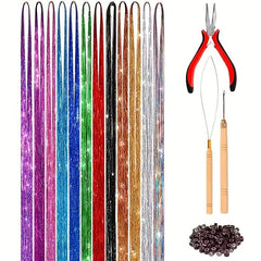 Tinsel Hair Extension Kit 12 Mixed Colors 38 cm 2400 Strands
