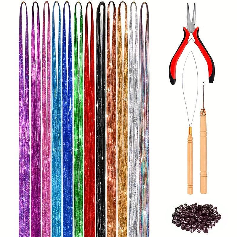 Tinsel Hair Extension Kit 12 Mixed Colors 38 cm 2400 Strands