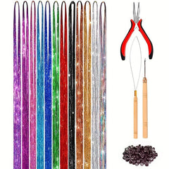 Tinsel Hair Extension Kit 12 Mixed Colors 38 cm 2400 Strands