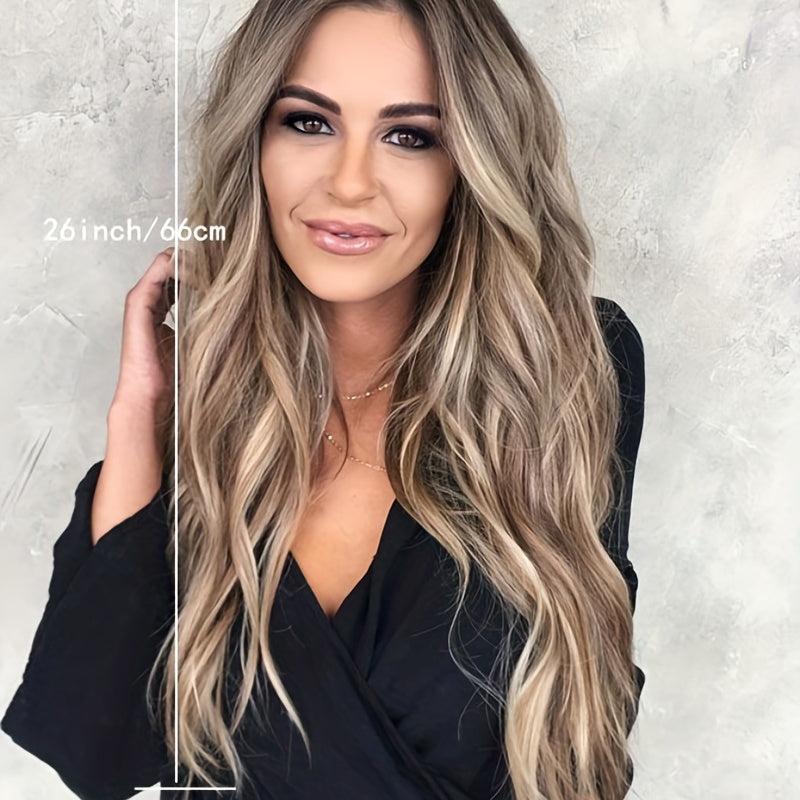 Brown Long Curly Wavy Hair Wigs 66 04 Cm Long Synthetic