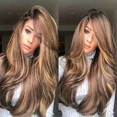 Brown Long Curly Wavy Hair Wigs 66 04 Cm Long Synthetic
