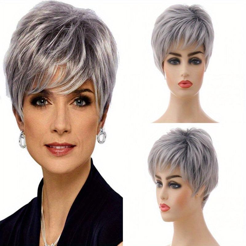 Short Blonde Brown Mixed Straight Wig Heat Resistant Synthetic Hair