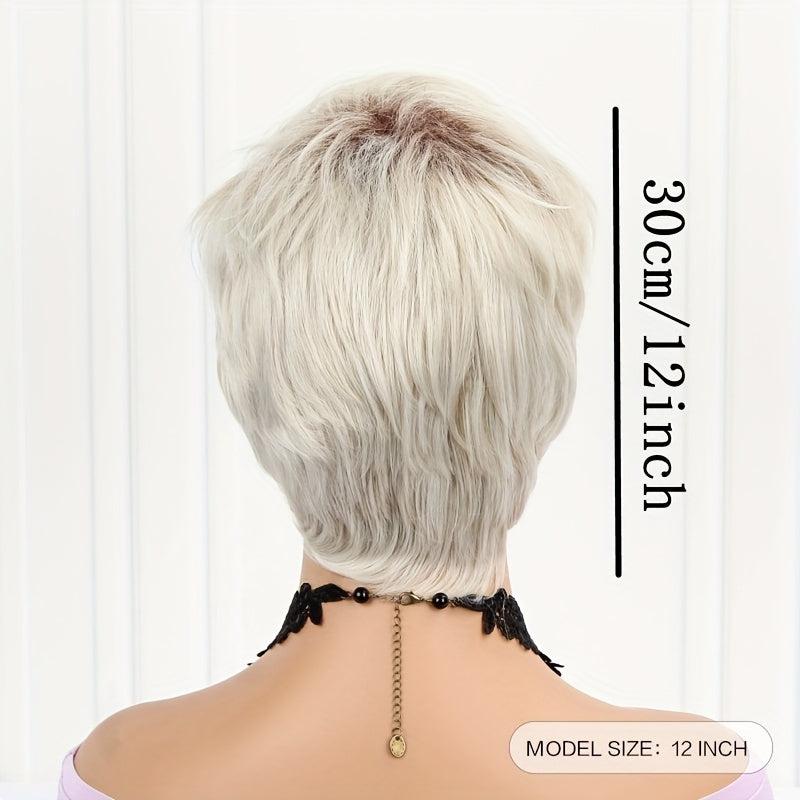 Short Blonde Brown Mixed Straight Wig Heat Resistant Synthetic Hair