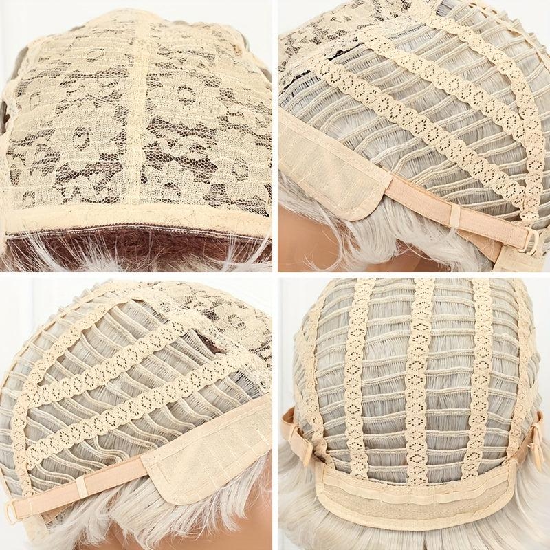 Short Blonde Brown Mixed Straight Wig Heat Resistant Synthetic Hair