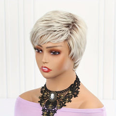 Short Blonde Brown Mixed Straight Wig Heat Resistant Synthetic Hair