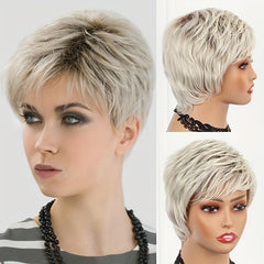 Short Blonde Brown Mixed Straight Wig Heat Resistant Synthetic Hair